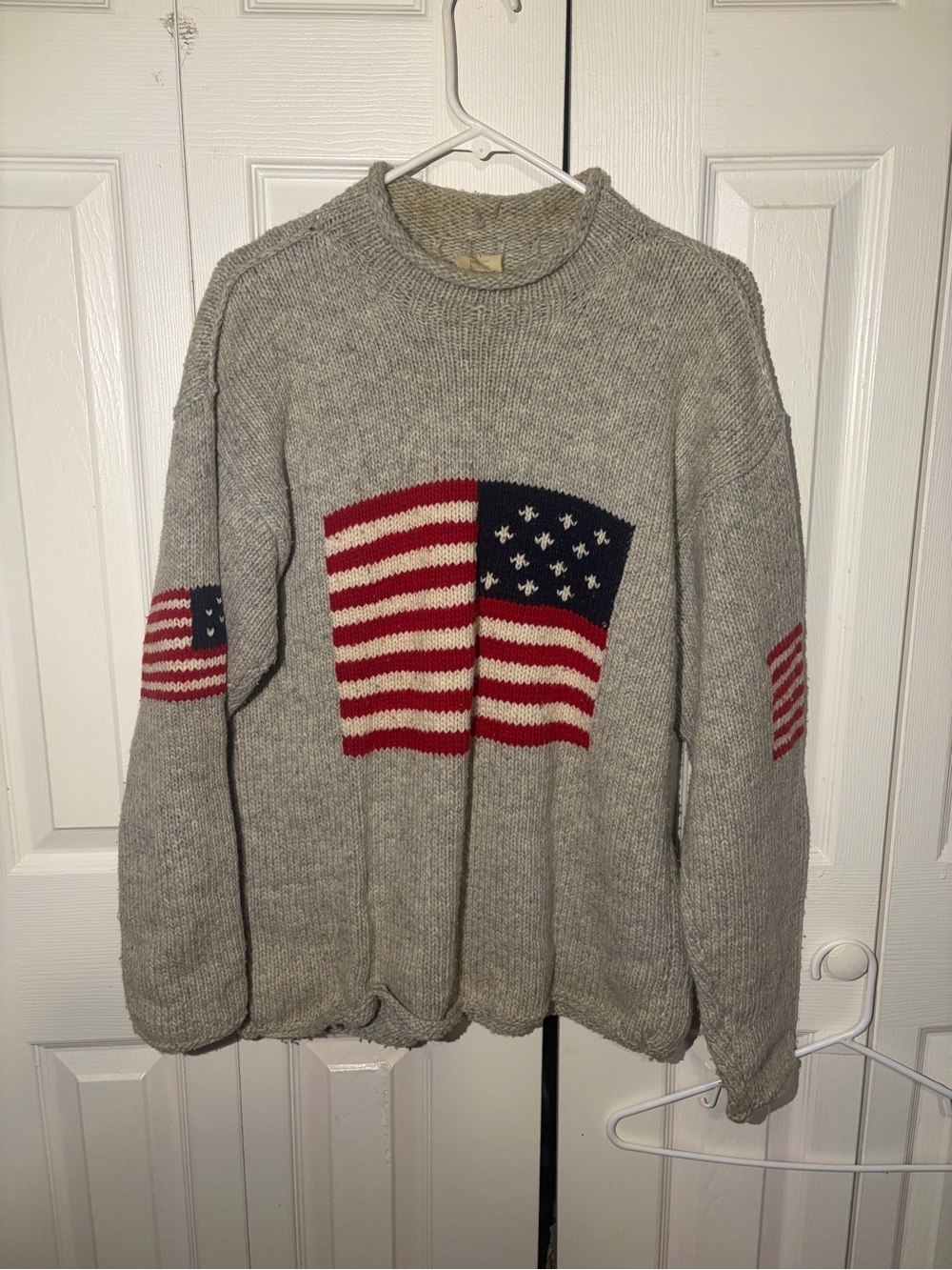 Gray Crewneck Sweater with American Flag Motif